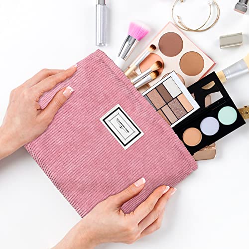 Sanwuta 4 Pack Velvet Makeup Bag Cosmetic Bag for Women Large Capacity Corduroy Pouch Zipper Canvas Travel Toiletry Purse Make up Organizer Case Accessories(Classic Color,Plaid) - color: Classic Color