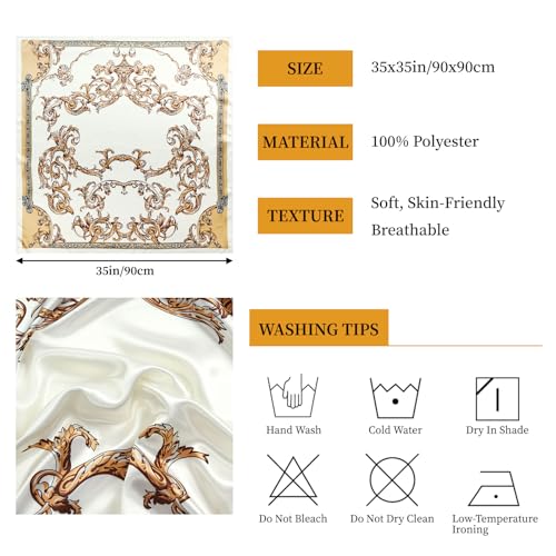 QIUTIMIY 35"x35" Like Silk Head Scarf for Women Satin Feel Large Square Scarf for Hair Wrapping and Sleeping Fashion Bandana - color: (90cm)square Scarf 20