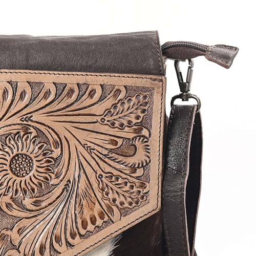 Merbaa Sunset Star Crossbody Bag - Real Cowhide Hairon Women's Handbag with Leather Fringes - color: Brown