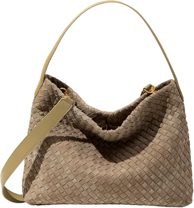 Slouchy Suede Woven Hobo Bags Women Trendy Suede Shoulder Bag Crossbody Satchel Crescent Purse Top Handle Tote Handbag (Pine Teal 01)