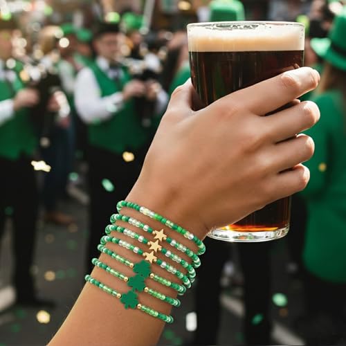 Dainty Gold Beaded Star Bracelets Stack for Women,Handmade Boho Colorful Beads Bracelet Fashion Prom Holiday Jewelry Gift Friendship Family - color: St Patricks Day