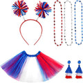 Hicarer 6 Pcs 4th of July Tutu Set Women Red White and Blue Accessories 250th Tutu Patriotic Costume Independence Day Favors - color: Red Blue White