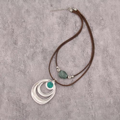 Boho Necklaces for Women Chunky Circle Necklace Layered Boho Circle Leather Choker Necklace Long Vintage Necklaces Bohemian Jewlery Gifts - style: Bohemian Chain Necklace