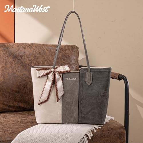 Montana West Tote Bags for Women Top Handle Satchel Purses - color: Beige With Grey