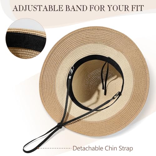 Beach Hats for Women, Sun Straw Hat for Women, UPF 50+ UV Sun Protection Sun Hat Womens, Foldable Floppy Sun Hat - color: D-khaki & Beige