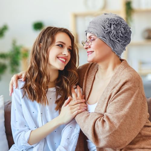 Geyoga Cotton Chemo Headwear Turban for Women Soft Elastic Cancer Hat Cancer Sleep Caps Head Wraps for Women with Hair Loss - color: Grey