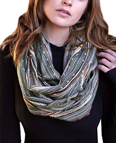 Anika Dali (15 Colors) Shimmer Sparkle Infinity Scarf, Women's Festival Bliss Lightweight Fashion Shawl - color: Forest Emerald Green