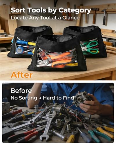 Foxrino Tool Pouch with Clear Window for Men, 1680D Oxford Small Tool Bag, Heavy Duty Tool Pouches with Zipper, Transparent Zipper Pouches for Organizing, Perfect Gifts for Him Dad Father Day, 3 Pack - size: 3 Pack