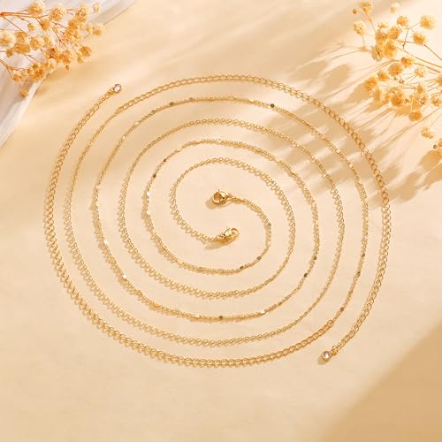 CHESKY 14K Gold Plated Silver Plated Waist Chain for Women, Layered Belly Belt Chains Beach Waist Beads Chain Waterproof Snake Cuban Body Chain Summer Jewelry Accessories for Women - style: thinchain-gd