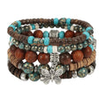 COLORFUL BLING Boho Turquoise Wooden Beaded Stretch Bracelets Stackable Turtle Butterfly Elephant Shell Heart Charms Bracelet for Women Men Western Jewelry Gifts - style: Set 5