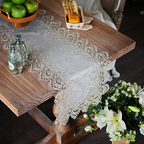 ARTABLE Lace Table Runner Macrame Farmhouse Boho Christmas Rustic Embroidered Dresser Scarf Oblong for Wedding Shower Kitchen Outdoor Party Decor (Stone Grey, 16 x 120 Inch) - color: Stone Grey, size: 16 x 120 Inch