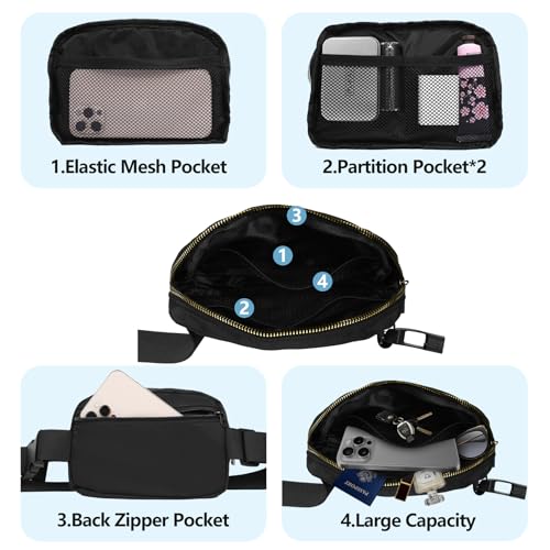 VOROLO Waist Pack for Running Fanny Pack for Women and Men Gift Crossbody Belt Bag Bum Bag with Adjustable Strap for Sports for Men and Women Black with rope - color: Black, style: 1 Pack No Rope