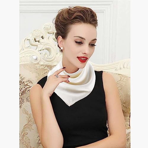 Ciormis 100% Mulberry Silk Scarf-Women's 21''/27''Square Silk Hair Head Scarf Neckerchief with Gift Packaged - color: 21''x 21''-style 05-ivory