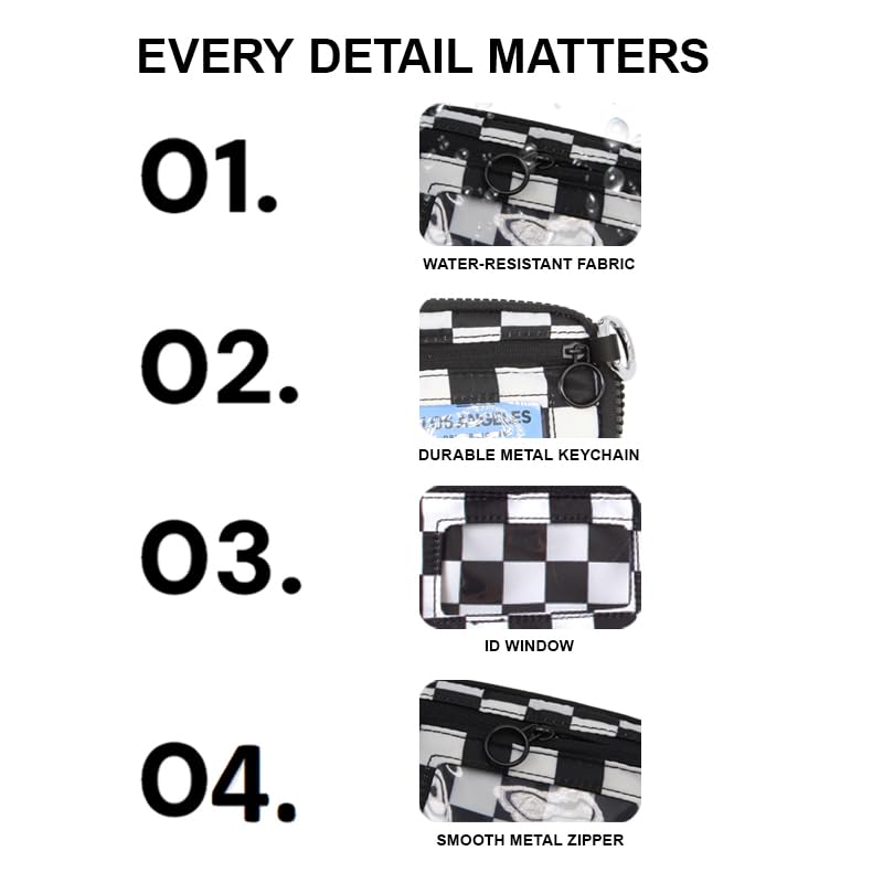 Wristlet Wallet for Women Mini Zip Card Case with Clear ID Window Zipper Coin Purse Lightweight Portable Keychain Wallet - color: Black White