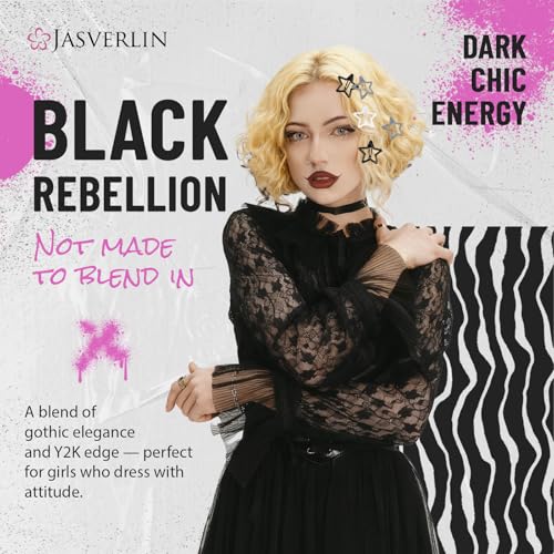 JASVERLIN 36 Pcs Black Star Snap Hair Clips, Y2k Cute Barrettes for Women Girls Thin Thick Hair, Goth Rave Accessories Non Slip Metal Styling Clip for Concert 3/4 cm Sizes - color: Cool Noir