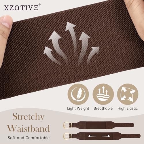 XZQTIVE Women Wide Elastic Waist Belt for Dresses Fashion Cinch Belts Stretchy Waistband with Gold Buckle - color: Chocolate Brown(gold Buckle), size: Fit Waist Size 30"-33"