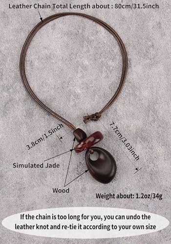 Kelake Leather Necklace for Women Men Teen Vinatge Boho Alloy Pendant Choker Jewelry Fashion Sweater Necklaces with Adjustable Genuine Leather Chain - color: Dark Brown Wood Layered Pendant