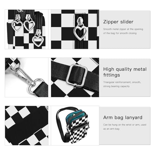 BIAOTIE Lightweight Small Crossbody bags Cell Phone Purses Travel Pouch Shoulder Bag for Women - color: Black Checkered