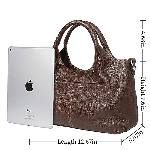 Iswee Genuine Leather Shoulder Bags Purses and Handbags for Women Satchel Designer Cross Body Hobo Medium Size Tote - color: Coffee