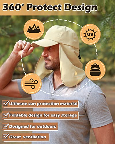 Tirrinia Wide Brim Sun Hat with Neck Flap for Men & Women, Breathable Hiking Fishing Safari Hat, Outdoor UV Protection Cap - color: #3 Tan
