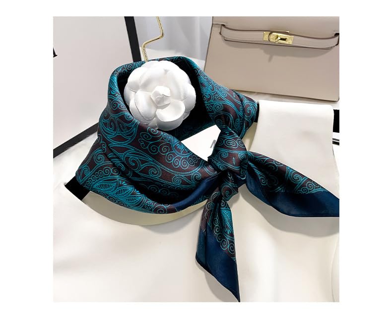 FEIBOON Mulberry Silk Scarfs Neck Scarf 21" Small Square Scarfs hair scarf bandana Neckerchief Headscarf for Women - color: Blue + Dark
