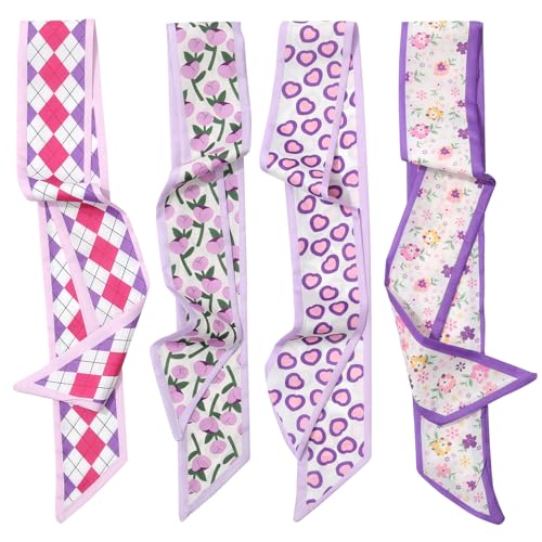 CHLINS 4PCS Satin Head Scarf for Women, Neck Hair Purse Handbag Accessory Fashion Versatile Thin Long Strip Scarf - color: Purple