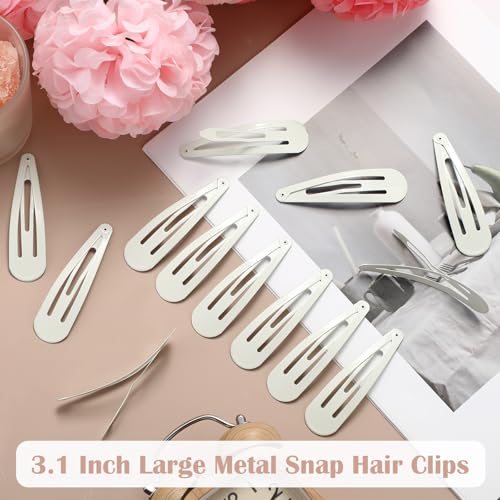 WILLBOND 30 Pieces 3.1 Inch Large Metal Snap Hair Clips Nonslip Barrettes Women Hair Accessories (White) - color: White, style: Minimalist