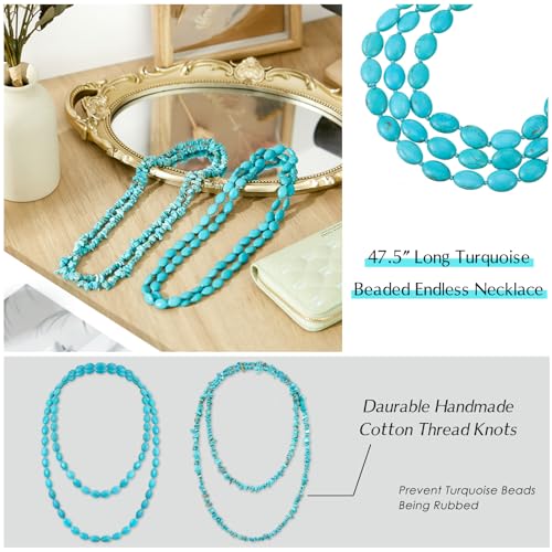 Henoyso 2 Pcs Turquoise Beads Necklace 47.5 Inch Long Endless Necklace Multi Strand Layer Knotted Homemade Jewelry - style: Vivid Style