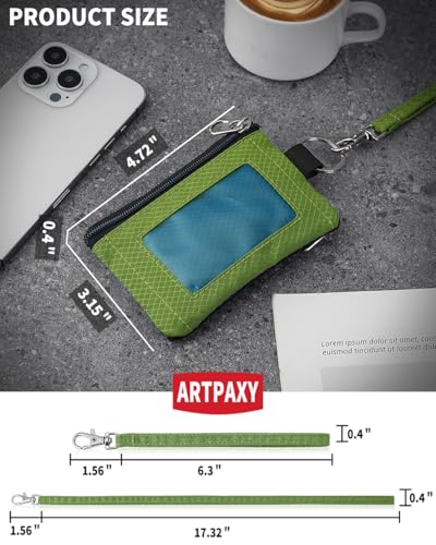 Artpaxy Minimalist Wallet For Mens Womens, Keychain RFID Blocking Zipper Small Wallet with ID Window 2 Lanyards,Water Resistant Travel Cash Card Coin Case Boys Girls - color: Blue green+Lime green, style: Casual