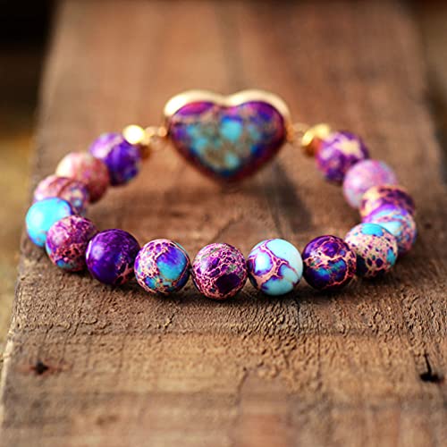 Women Wrap Bracelet Boho Natural Jasper Crystal Stone Beads Strand Bracelets - color: Imperial Jasper