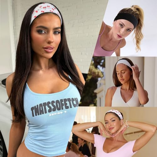 TERSE Headbands for Women Trendy Cherry Print - Non Slip Head Bands Soft Fabric Hair Bands for Workout Yoga Running Sport - Wide Thick Hair Wrap for Girls - color: Headbands Color- Cherry Print