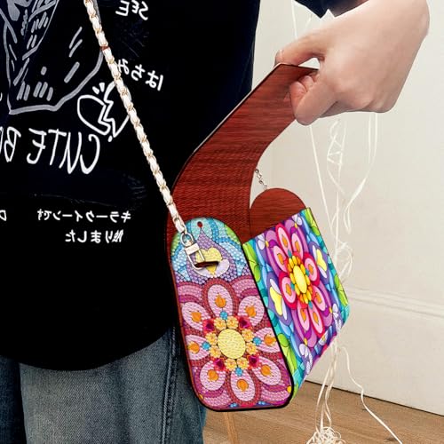 C'eitura Mandala Diamond Art Wooden Clutch with Chain, DIY 5D Rhinestone Shoulder Bag, Boho Style Purse, Festival Gift for Women - color: SKB203