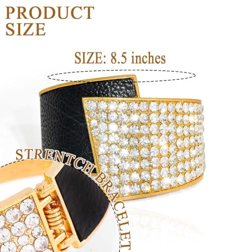 ELABEST Stylish Rhinestone Bracelet Cuff Bracelets Stretch Bracelets Sparkly Hand Chain Wedding Parties Jewelry Accessories for Women - color: Black