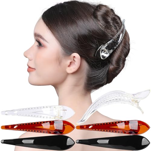 RC ROCHE 6 Pcs Duck Bill Alligator Hair Clips for Women Sectioning Flat Claw Long Thick Hair Inner Teeth Curved Styling Jaw Strong Secure Grip Salon, Medium Black, Brown, Clear - color: (Medium) Black, Brown, Clear