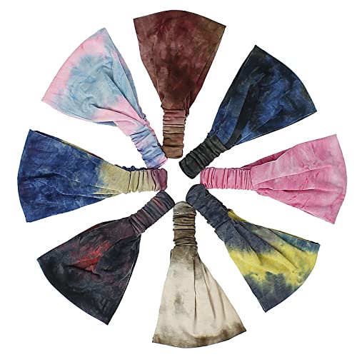 Olbye Boho Headband Turban Elastic Head Wrap Bandana Colorful Head Band Cover Yoga Hair Band Hair Accessories for Women and Girls 8Pcs