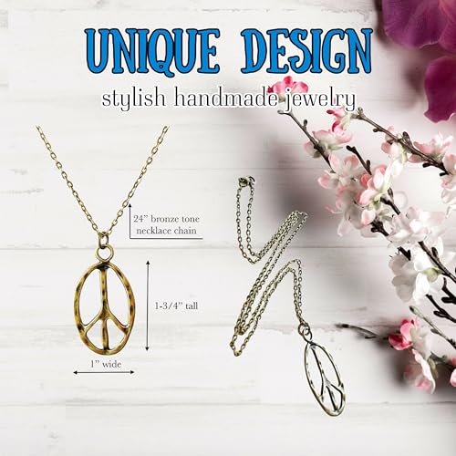 Peace sign earrings peace symbol charm earrings silver or bronze hippie necklace - color: bronze necklace