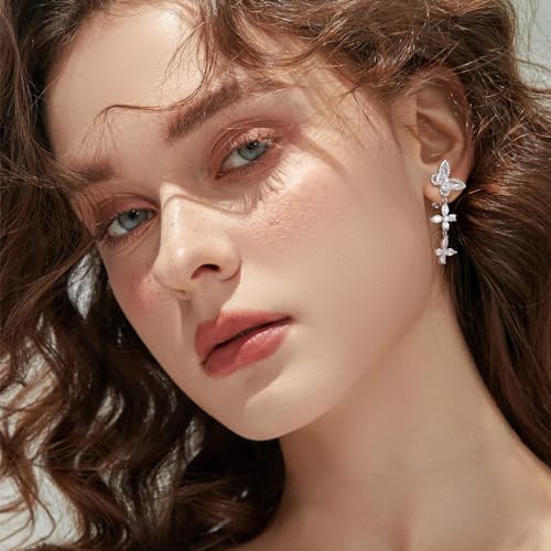 Awinesn Clip on Earrings for Women 925 Sterling Silver Plated Cubic Zirconia Long Tassel Dangle Drop Earrings Non Pierced Earrings for Women Jewelry Gifts Wedding Party - color: butterfly 2