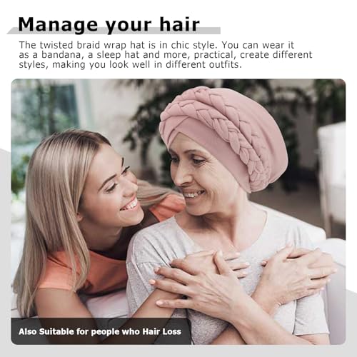 African Women Turban Caps Pre-Tied Twisted Turbans Head Scarf for Women Hair Wraps Cover Beanie Cancer Chemo Headwear - color: 1 Pack Double Twisted Braid A: Flesh Pink