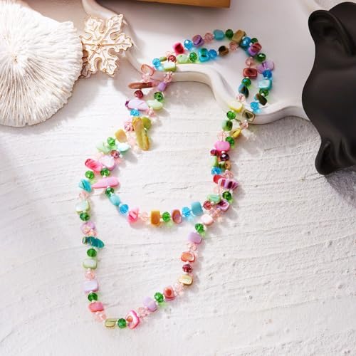 Irregular shell glass Long Necklace for Women Colorful Natural Irregular Sea Shell Crystal Beads Necklace Boho Statement Sweater Jewelry