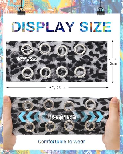 AWAYTR Women Hollow Out Eyelet Elastic Headband Y2K Wide Grommet Hairband Punk Grunge Wide Band for Girls (Deep Coffee/2 Leopard print, One size) - color: Deep Coffee/2 Leopard print