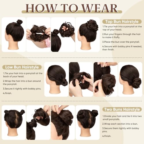 CJL HAIR 2PCs Small Cute Messy Bun Hair Piece for Thin Hair Women Mini Synthetic Curly Bun Scrunchies Updo Hairpieces Ice Blonde - color: 2PCS-Ice Blonde