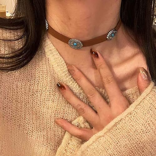 Olbye Bohemia Turquoise Choker Necklace Leather Choker Jewelry Suede Necklace for Women Boho Style