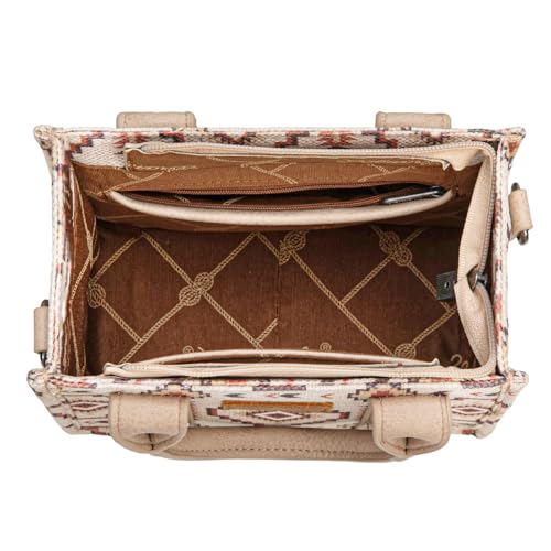 Wrangler Mini Aztec Tote Bag for Women Boho Small Top Handle Purse with Adjustable Strap - color: Boho Tan