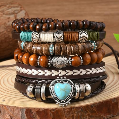 Bohemian Mix Bead Multi Layer Versatile Statement Bracelets Boho Stackable Beaded Strand Stretch Bangles Bracelets Sparkly Crystal Tassel Charm Jewelry Gift - style: turquoise Heart