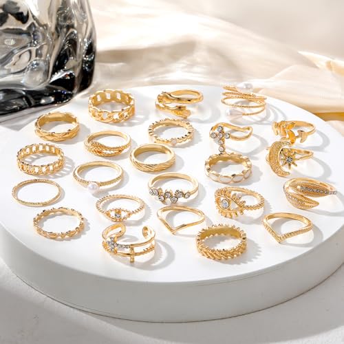 GYRMMUE Gold Rings Set Stackable Cubic Zirconia Knuckle Rings Irregular Geometric Ring Sparkle Star Moon Butterfly Rhinestone Rings Set Vintage Boho Joint Finger Midi Ring for Women - color: Gold1