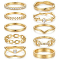 14K Gold Plated Stackable Rings for Women, Non Tarnish Cubic Zirconia Dainty Band Set, Wedding Engagement & Promise Rings, Sizes 5-10
