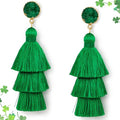Me&Hz Colorful Layered Tassel Earrings Bohemian Statement Tiered Tassel Big Dangle Drop Earrings for Women Druzy Studs Valentine’s Day Gift - color: Green