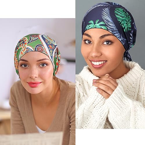 4 Pieces Chemo Headwear for Women, Pre-Tied Head Scarf Cancer Headwear for Hair Loss - color: Multicolor