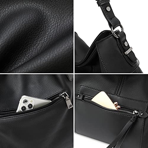 lapsting Hobo Bags for Women Handbags Purse Ladies Boho Shoulder Bag Crossbody Purses Faux Leather - color: E - 14inch Black - Black Metal
