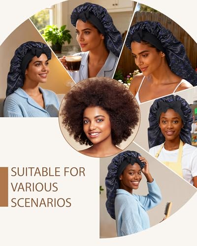 AWAYTR Long Satin Bonnet for Braids - Elastic Silk Hair Bonnets for Sleeping Night Cap Stretchy Tie Band for Women(Midnight) - color: Midnight